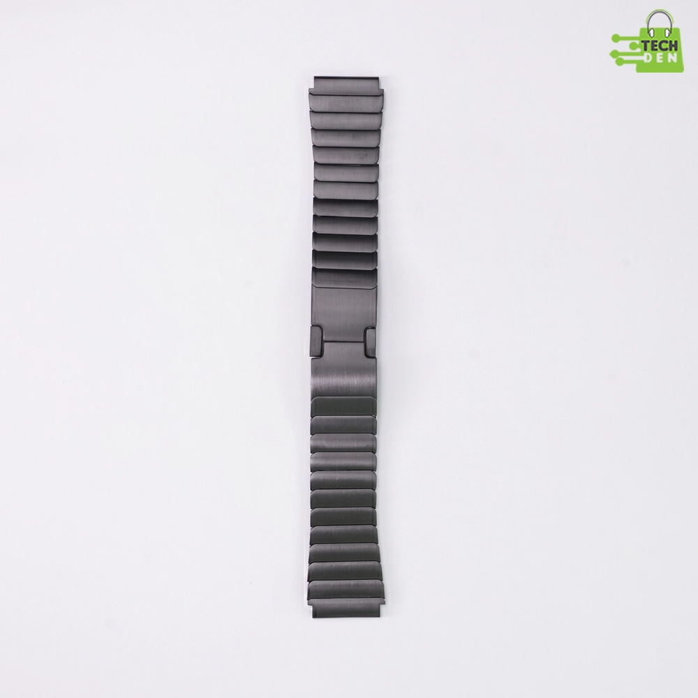 Premium Brushed Metal Link Watch Strap with Double Button Push Clasp